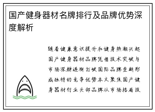 国产健身器材名牌排行及品牌优势深度解析