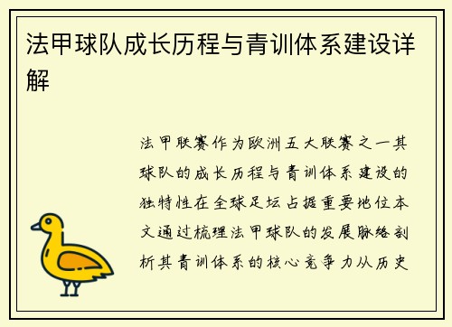 法甲球队成长历程与青训体系建设详解